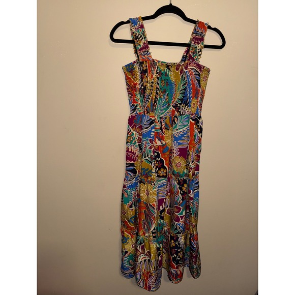 Mlle Gabrielle Dresses & Skirts - Women Boho Multi Color Floral Paisley Smock Tiered Midi Dress L Resort Festival